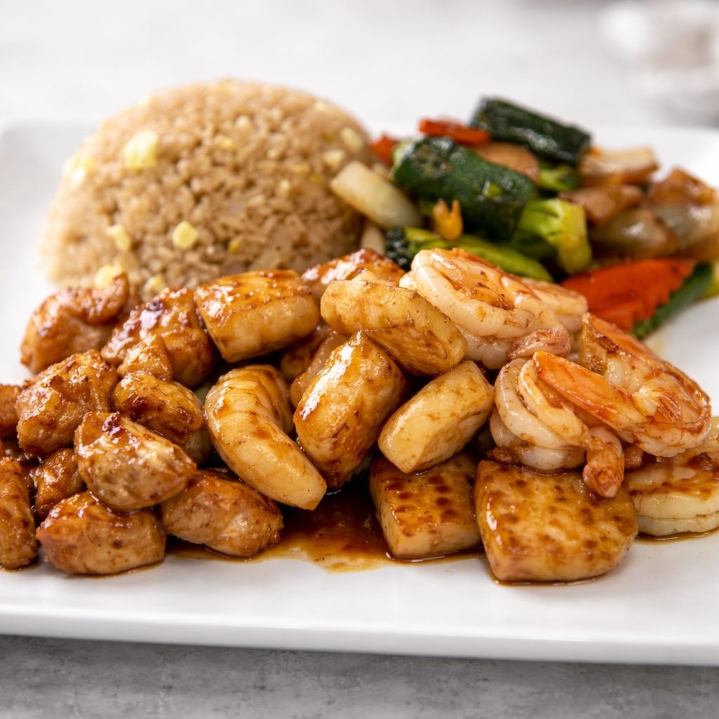 Hibachi Chicken, Shrimp, Calamari.