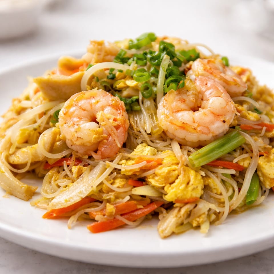 KOTO Asian Bistro's shrimp pad thai with noodles, eggs, and vegetables on a white plate.