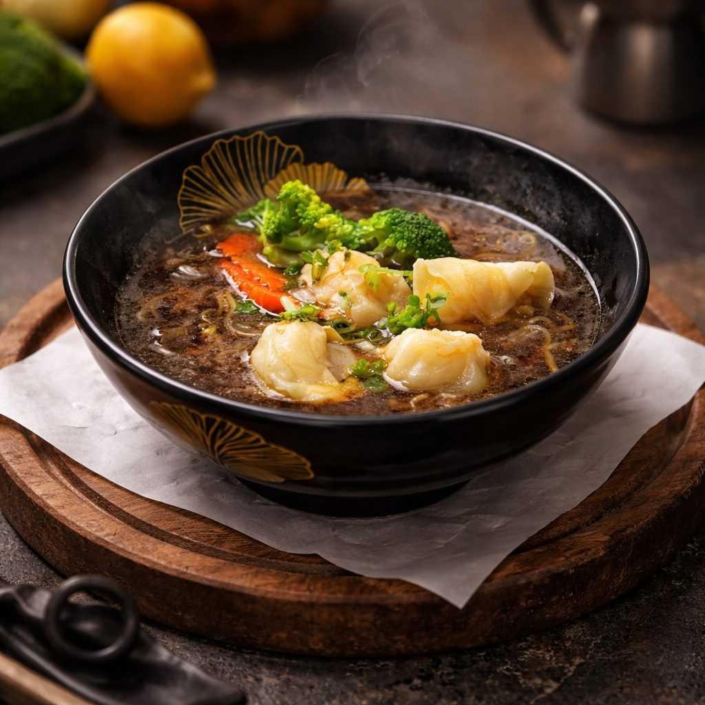 (L) Wonton Noodle Soup.