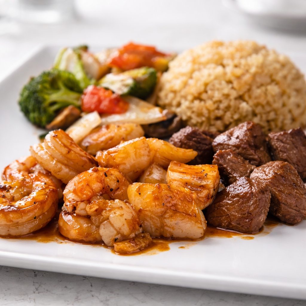 Hibachi Filet Mignon, Shrimp, Scallop.