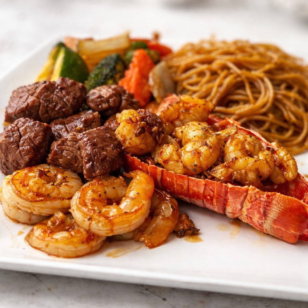 Hibachi Shrimp, Filet Mignon, Lobster.