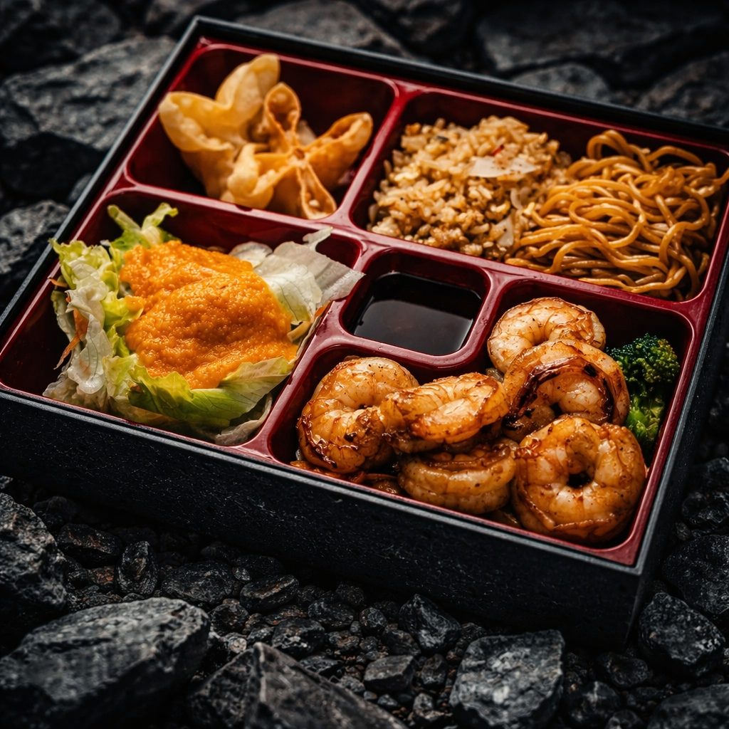 (L) Hibachi Shrimp Bento.