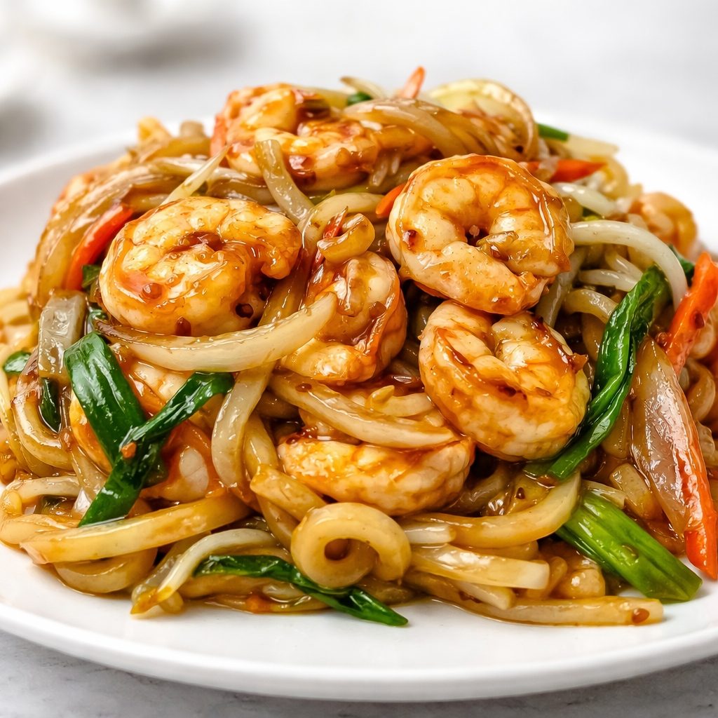 (L) Shrimp Noodle.